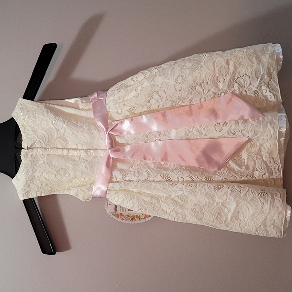 American Princess 3T Cream/Pink Lace Girls Dress with Bow in Back - Picture 5 of 5